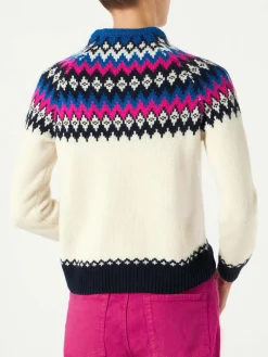 Damenpullover aus nordischem Jacquard mit Rundhalsausschnitt