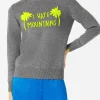 Damen-Pullover, grau, Fluo-Gelb, I Hate Mountains-Stickerei