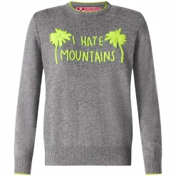 Damen-Pullover, grau, Fluo-Gelb, I Hate Mountains-Stickerei