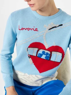 Damenpullover im Vintage-Postkartenstil mit Lovovia-Stickerei