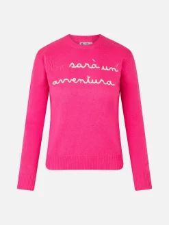 Damen-Pullover in Fluo-Rosa mit Rundhalsausschnitt und Stickerei „Non Sarà un'Avventura“ | NIKI DJ SONDEREDITION