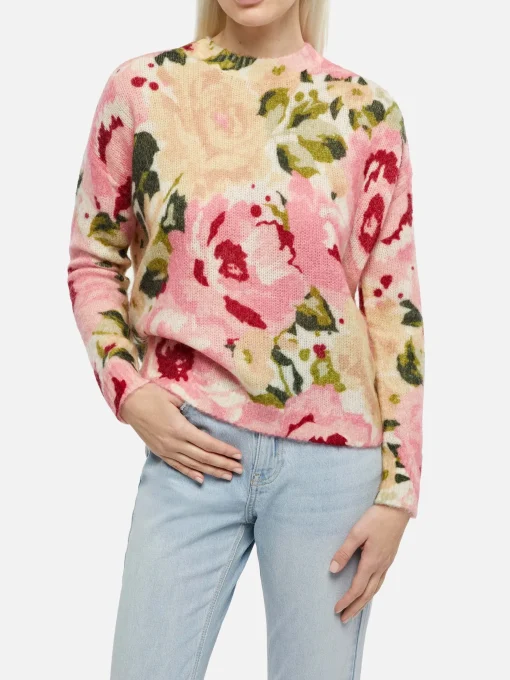Damenpullover Louise aus Kaschmirmischung mit Pfingstrosen-Print
