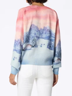 Damenpullover Louise aus Kaschmirmischung mit Chalet-Sonnenuntergangs-Print