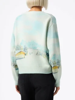Damenpullover Louise aus Kaschmirmischung mit Chalet-Print und Queen of Chalet-Stickerei