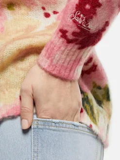 Damenpullover Louise aus Kaschmirmischung mit Pfingstrosen-Print