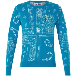 Damenpullover mit Bandana-Print und Saint-Barth-Stickerei
