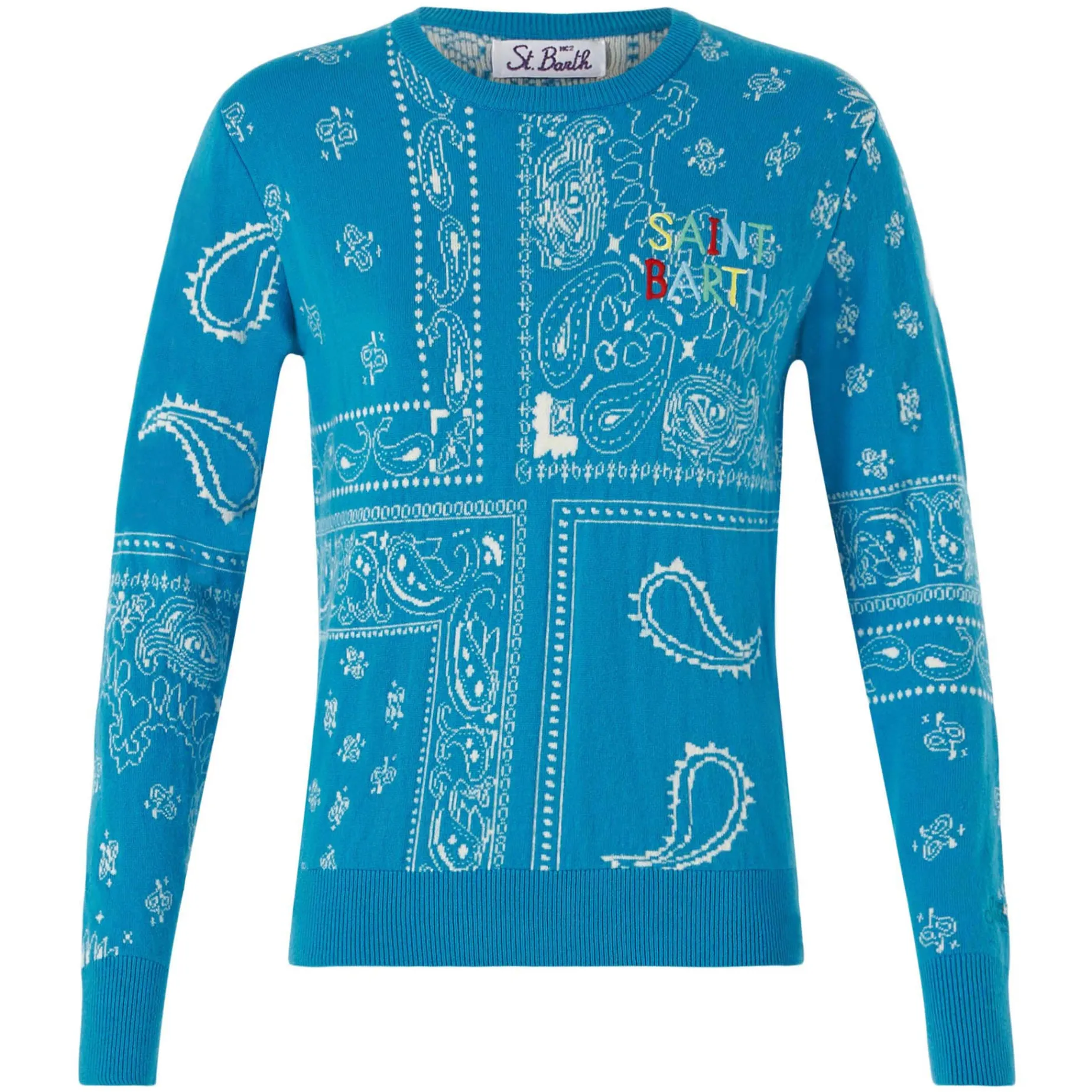 Damenpullover mit Bandana-Print und Saint-Barth-Stickerei