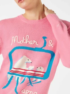 Damenpullover mit Bären-Stickerei