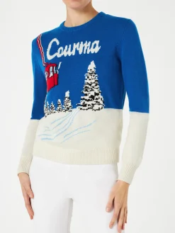 Damenpullover mit Courma-Vintage-Postkartendruck