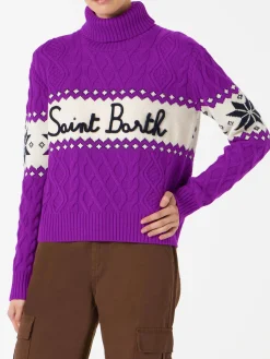 Damenpullover mit halbem Rollkragen und Saint Barth-Schriftzug