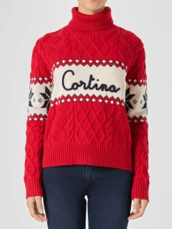 Damenpullover mit halbem Rollkragen und Cortina-Schriftzug