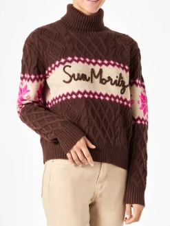 Damenpullover mit halbem Rollkragen und Sun Moritz-Schriftzug