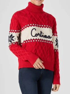 Damenpullover mit halbem Rollkragen und Cortina-Schriftzug