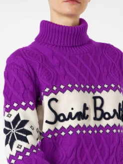Damenpullover mit halbem Rollkragen und Saint Barth-Schriftzug