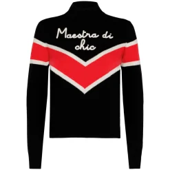 Damenpullover mit halbem Rollkragen und Maestra di chic-Stickerei
