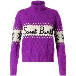 Damenpullover mit halbem Rollkragen und Saint Barth-Schriftzug