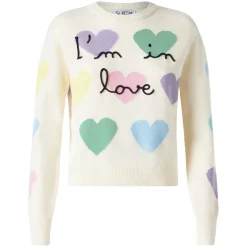 Damenpullover mit Herzaufdruck und „I'm in Love“-Stickerei