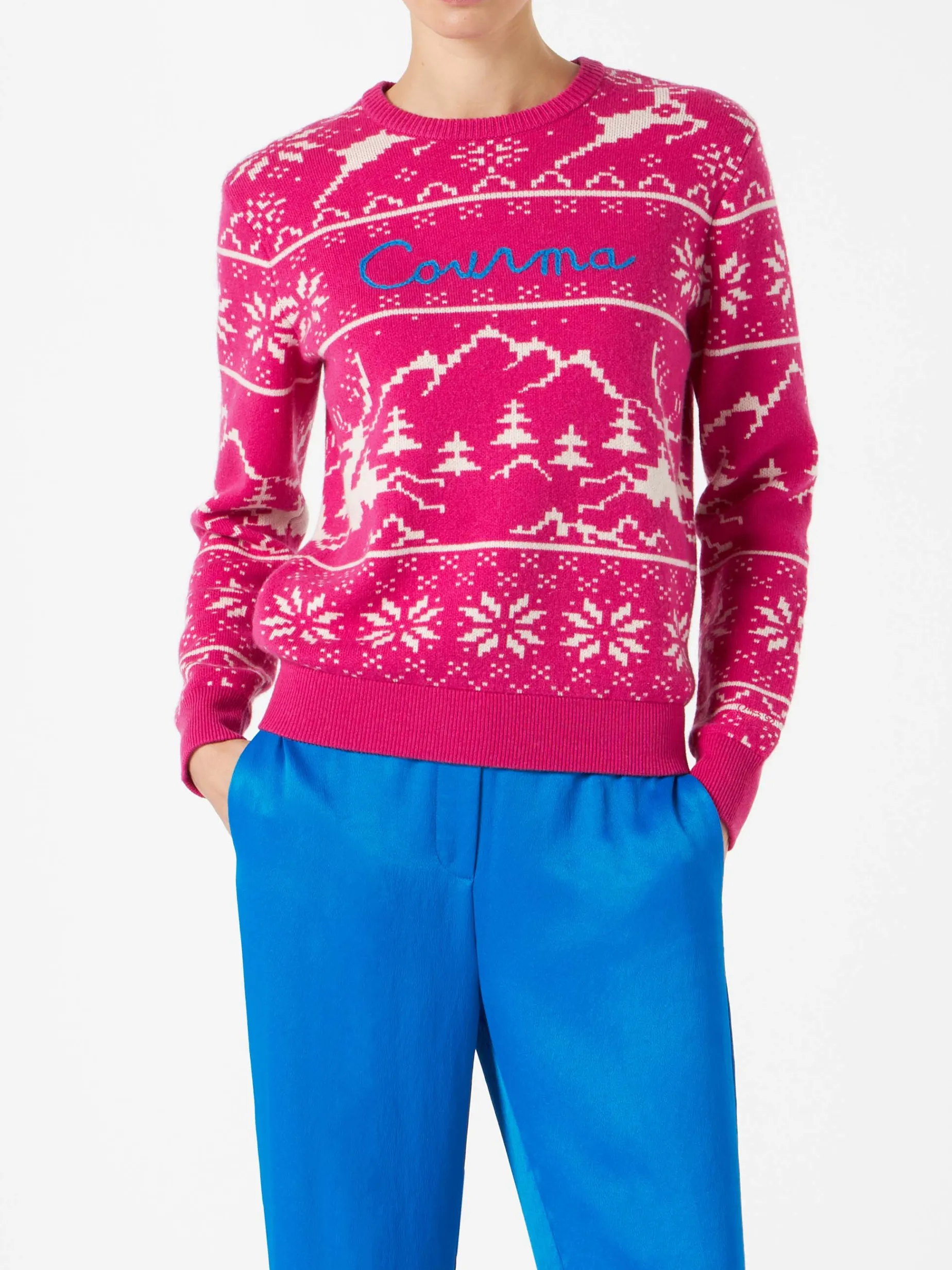 Damenpullover mit Norwegermuster und Courma-Stickerei