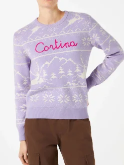 Damenpullover mit norwegischem Aufdruck und Cortina-Stickerei