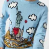 Damenpullover mit Rundhalsausschnitt und New-York-Postkarte
