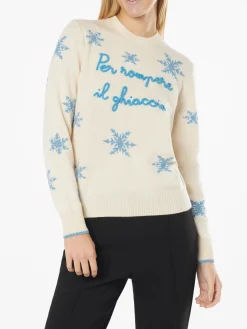 Damenpullover mit Rundhalsausschnitt und Per Rompere il Ghiaccio-Stickerei