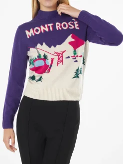 Damenpullover mit Rundhalsausschnitt und Mont-Rosè-Postkartendruck