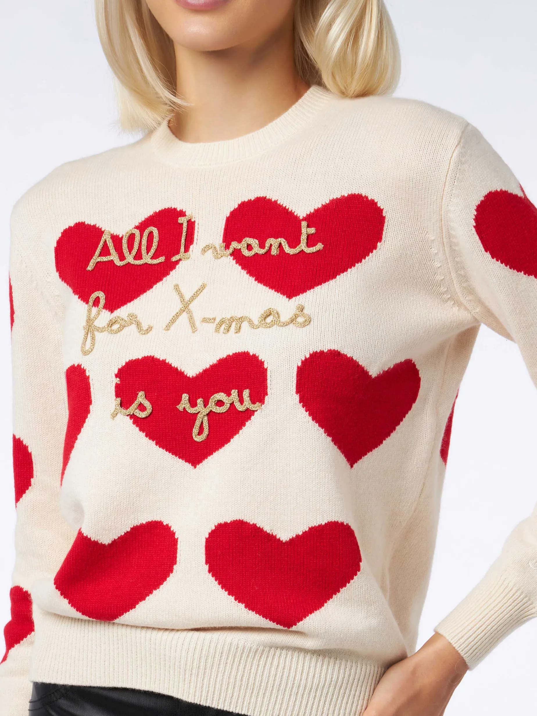 Damenpullover mit Rundhalsausschnitt und „All I Want for Xmas is You“-Stickerei