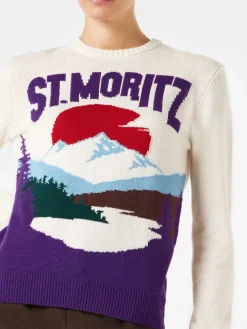 Damenpullover mit Rundhalsausschnitt und St.Moritz-Motiv
