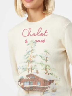 Damenpullover mit Rundhalsausschnitt und Chalet & Rosè-Stickerei