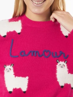 Damenpullover mit Rundhalsausschnitt und L'Am<3ur-Stickerei