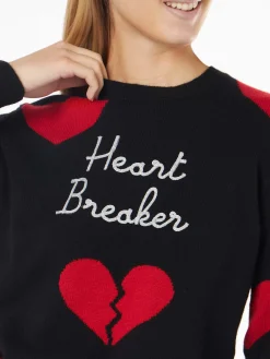 Damenpullover mit Rundhalsausschnitt und „Heart Breaker“-Stickerei