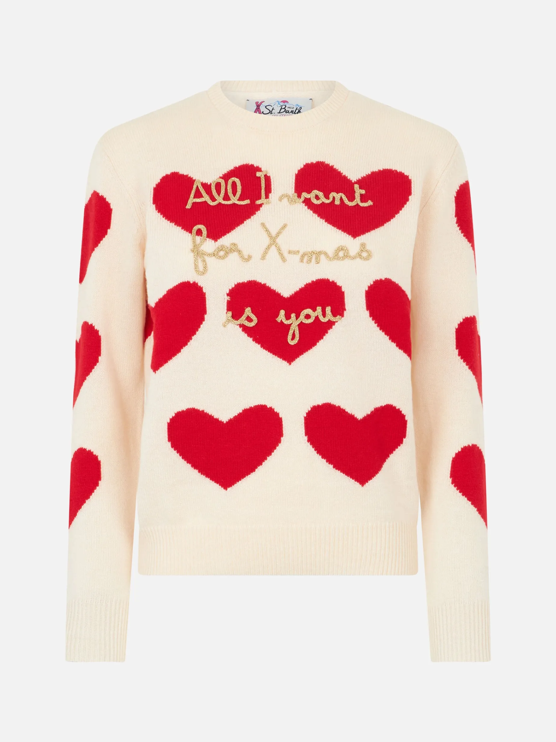 Damenpullover mit Rundhalsausschnitt und „All I Want for Xmas is You“-Stickerei