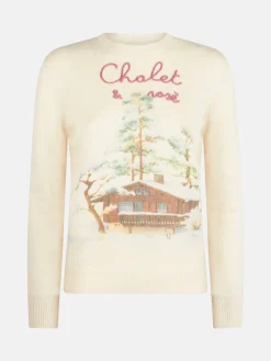 Damenpullover mit Rundhalsausschnitt und Chalet & Rosè-Stickerei