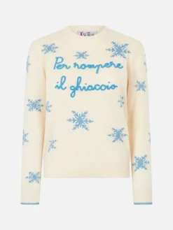 Damenpullover mit Rundhalsausschnitt und Per Rompere il Ghiaccio-Stickerei