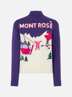 Damenpullover mit Rundhalsausschnitt und Mont-Rosè-Postkartendruck