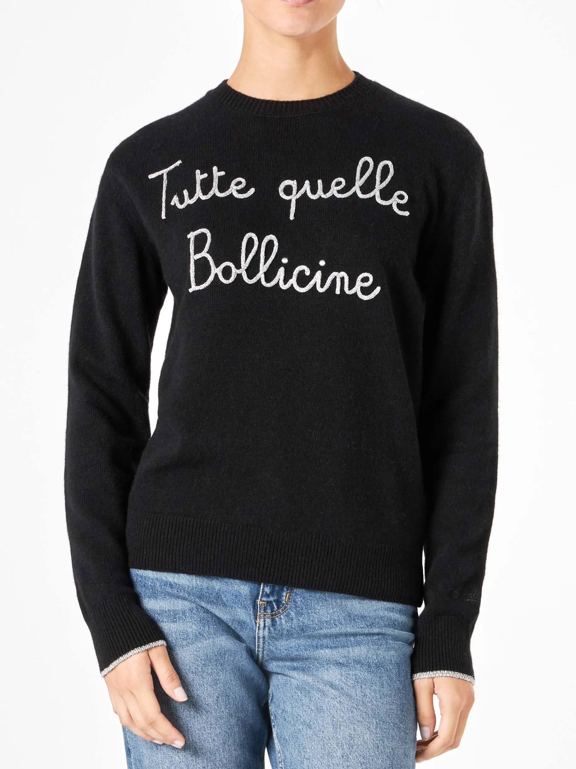 Damenpullover mit „Tutte quelle bollicine“-Stickerei