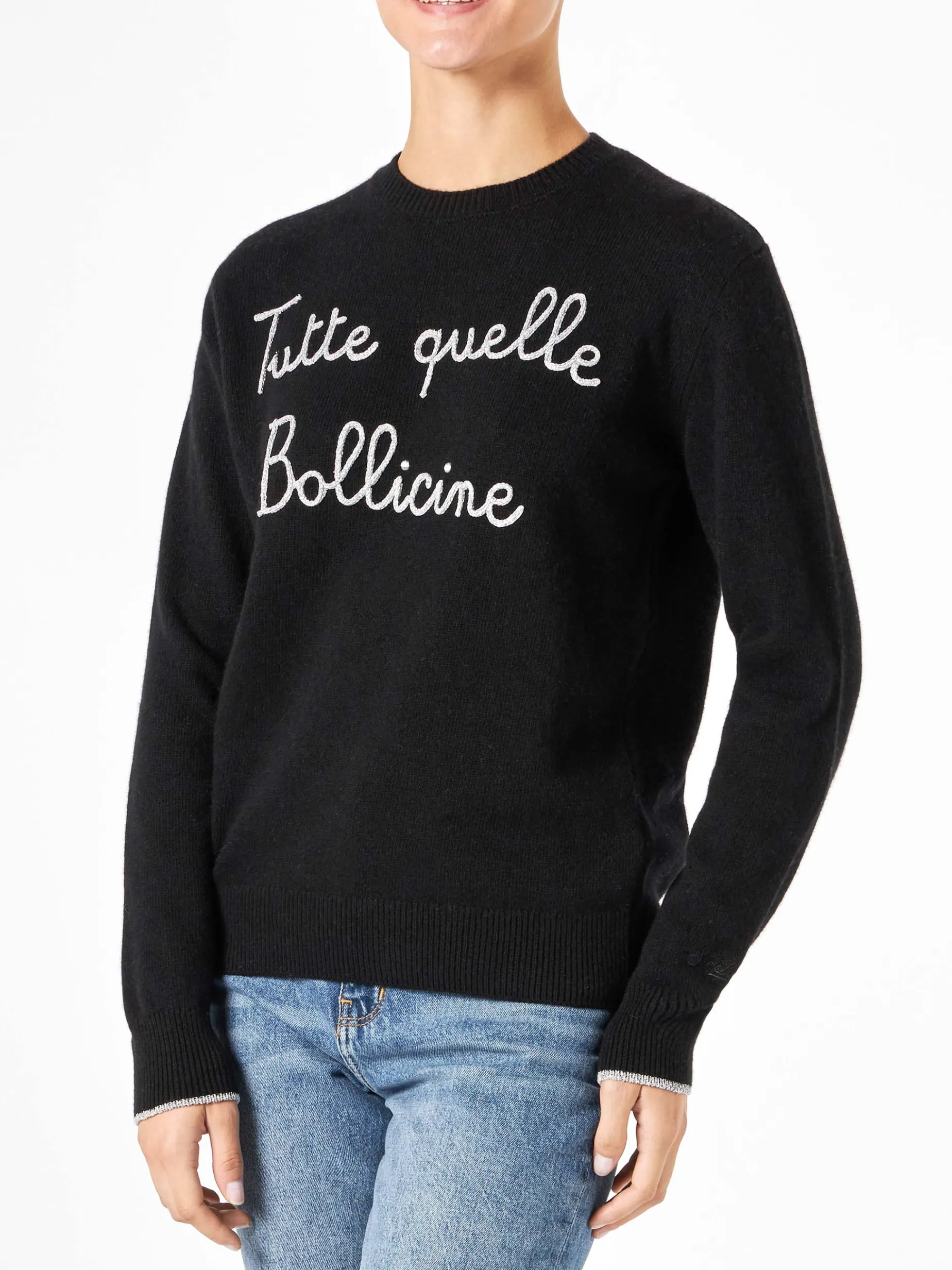 Damenpullover mit „Tutte quelle bollicine“-Stickerei
