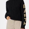Damen-Rollkragenpullover mit Zopfmuster und Saint-Barth-Jacquard-Print
