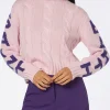 Damen-Rollkragenpullover mit Zopfmuster und Saint-Barth-Jacquard-Print