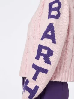 Damen-Rollkragenpullover mit Zopfmuster und Saint-Barth-Jacquard-Print