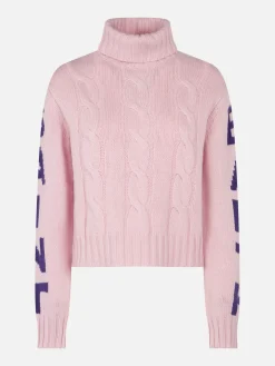 Damen-Rollkragenpullover mit Zopfmuster und Saint-Barth-Jacquard-Print