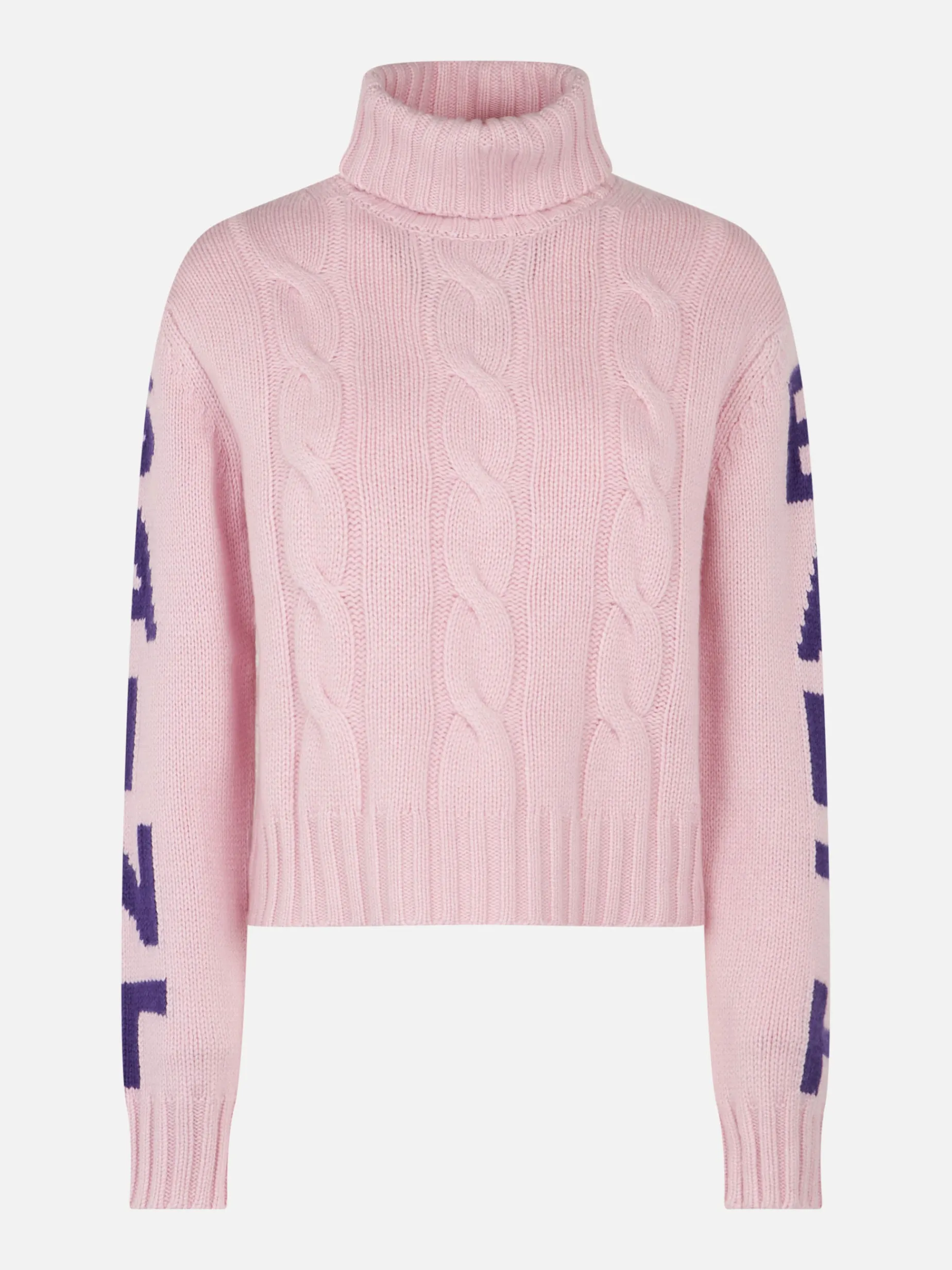Damen-Rollkragenpullover mit Zopfmuster und Saint-Barth-Jacquard-Print