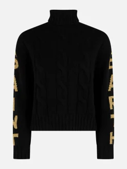 Damen-Rollkragenpullover mit Zopfmuster und Saint-Barth-Jacquard-Print