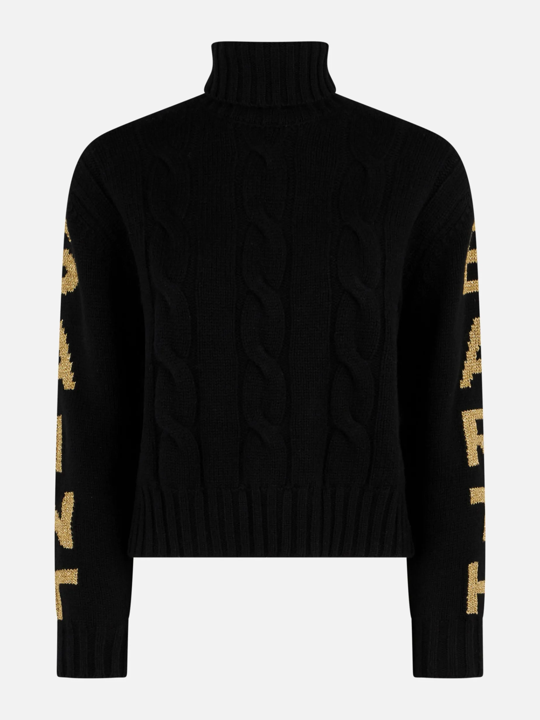 Damen-Rollkragenpullover mit Zopfmuster und Saint-Barth-Jacquard-Print
