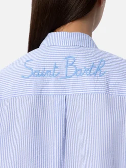 Damen-Seersucker-Baumwollhemd Brigitte mit Streifendruck