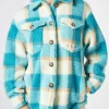 Damen-Sherpa-Overshirt mit Schottenmuster