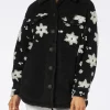 Damen-Sherpa-Overshirt mit Schneeflocken-Print