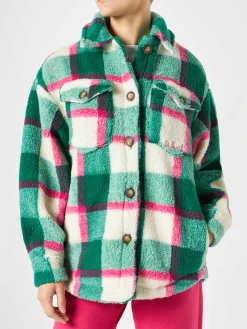 Damen-Sherpa-Overshirt mit Schottenmuster