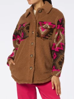Damen-Sherpa-Overshirt mit Ethno-Print