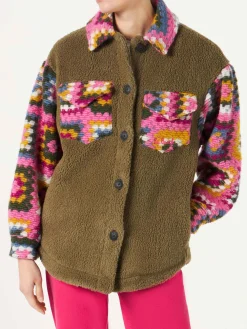 Damen-Sherpa-Overshirt mit Häkeldetails